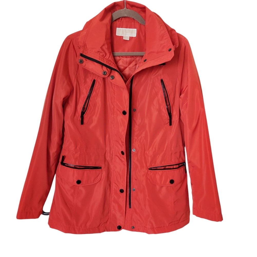 Michael Kors Red Orange Jacket Zipper Pockets & Closure Anorak Style Size S